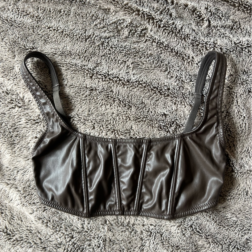 Nasty Gal brown faux leather corset bralette S